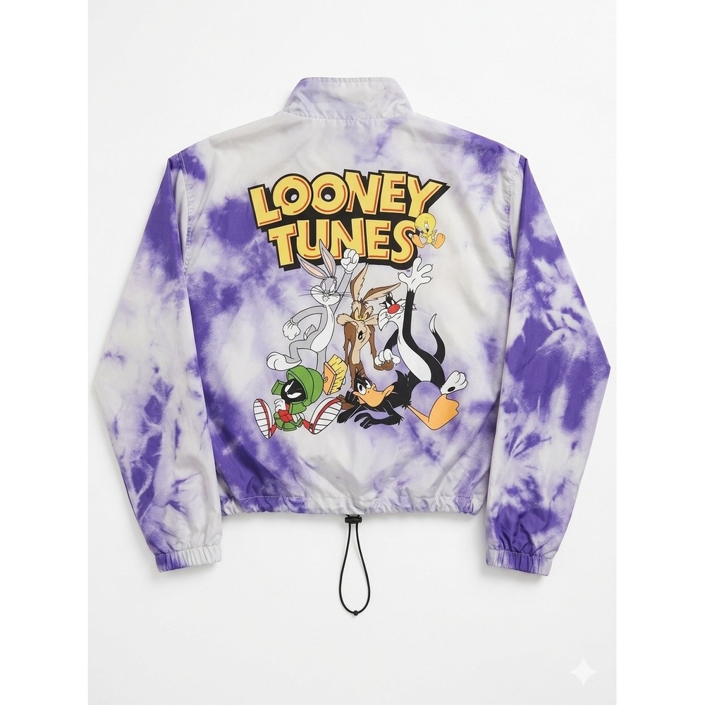 Looney Tunes Tie Dye Windbreaker Jacket Purple Graphic Anorak Medium